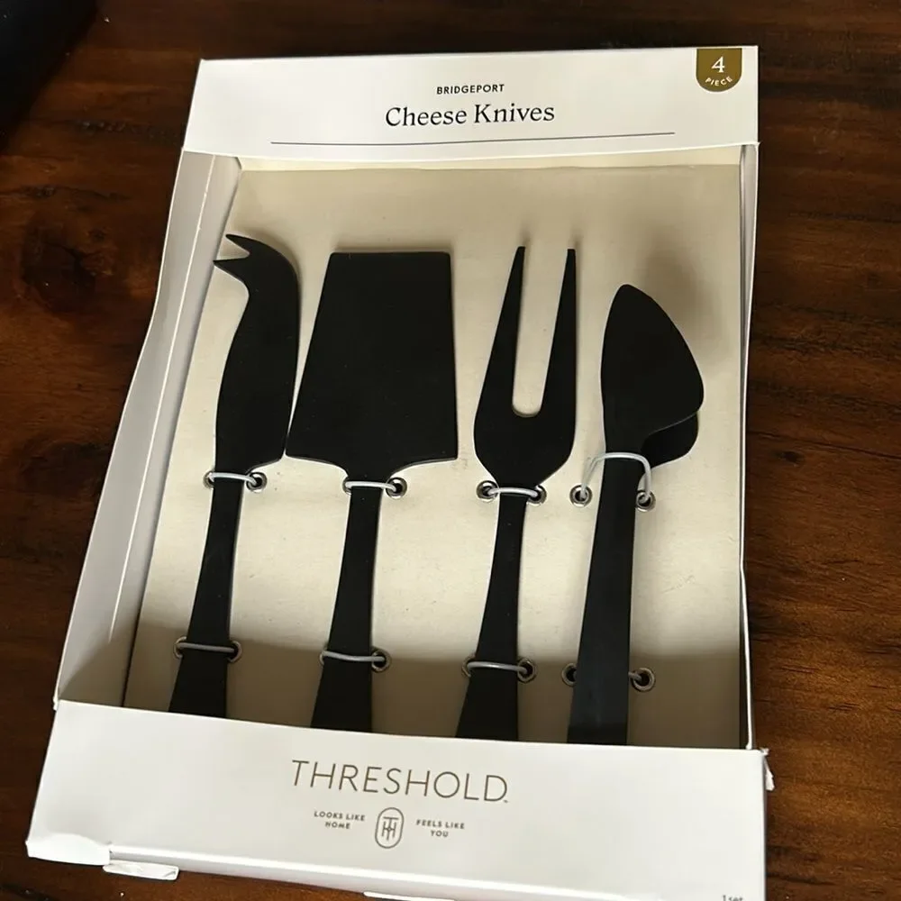 4pc Stainless Steel Cheese Knive Serving Set Black - Threshold™ NEW